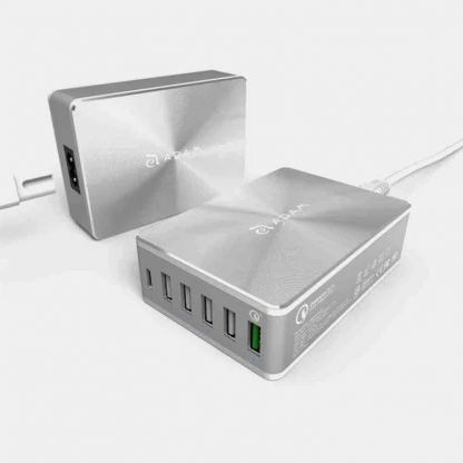 Захранване за ел. мрежа за лаптопи, смартфони и таблети с 5xUSB-A и 1xUSB-C изходи с технология за бързо зарежданe - Adam Elements Omnia PA601 Desktop Charging Station 81W (сребрист) 2