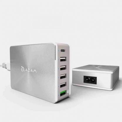 Захранване за ел. мрежа за лаптопи, смартфони и таблети с 5xUSB-A и 1xUSB-C изходи с технология за бързо зарежданe - Adam Elements Omnia PA601 Desktop Charging Station 81W (сребрист) 3