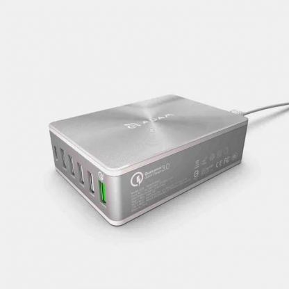 Захранване за ел. мрежа за лаптопи, смартфони и таблети с 5xUSB-A и 1xUSB-C изходи с технология за бързо зарежданe - Adam Elements Omnia PA601 Desktop Charging Station 81W (сребрист) 4