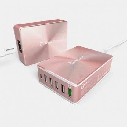 Захранване за ел. мрежа за лаптопи, смартфони и таблети с 5xUSB-A и 1xUSB-C изходи с технология за бързо зарежданe - Adam Elements Omnia PA601 Desktop Charging Station 81W (розовo злато) 2