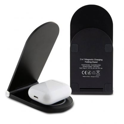 Дизайнерска двойна поставка (пад) за безжично зареждане за iPhone с Magsafe и Qi съвместими мобилни устройства - Karl Lagerfeld Ikonic NFT Aluminum Wireless Magsafe Charger 15W (черен) 3