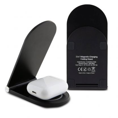 Дизайнерска двойна поставка (пад) за безжично зареждане за iPhone с Magsafe и Qi съвместими мобилни устройства - Karl Lagerfeld Choupette NFT Aluminum Wireless Magsafe Charger 15W (черен) 3