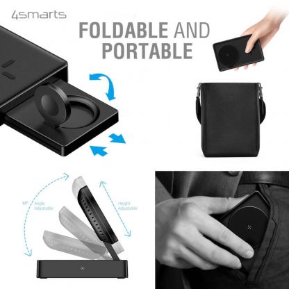 Тройна поставка (пад) за безжично зареждане за iPhone с Magsafe, Apple Watch, AirPods Pro и Qi съвместими мобилни устройства - 4smarts UltiMag Trident 3-in-1 Magnetic Wireless Charger 20W (бял) 4