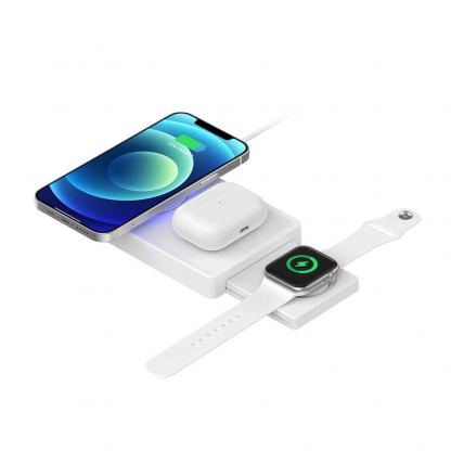 Тройна поставка (пад) за безжично зареждане за iPhone с Magsafe, Apple Watch, AirPods Pro и Qi съвместими мобилни устройства - 4smarts UltiMag Trident 3-in-1 Magnetic Wireless Charger 20W (бял) 11