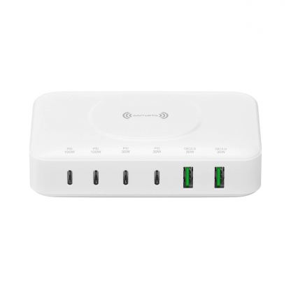 Захранване за ел. мрежа с 4xUSB-C PD изхода и 2xUSB изходa - 4Smarts 7in1 GaN PD Wireless Charging Station 100W (бял) 3