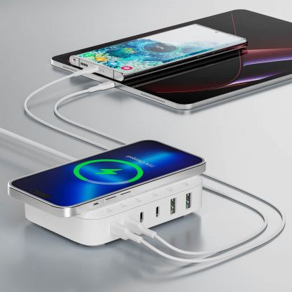 Захранване за ел. мрежа с 4xUSB-C PD изхода и 2xUSB изходa - 4Smarts 7in1 GaN PD Wireless Charging Station 100W (бял) 5