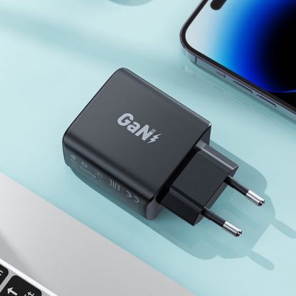 Захранване за ел. мрежа с 2xUSB-C PD изходи с технология за бързо зареждане (черен)  - Acefast A49 GaN Wall Charger Dual USB-C 35W PD 6