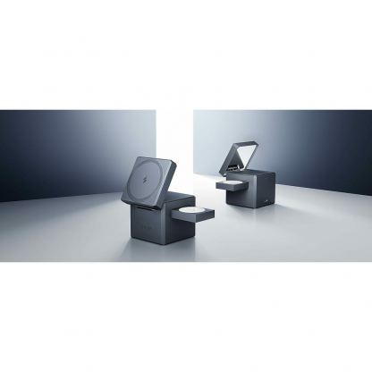 Тройна поставка (пад) за безжично зареждане за iPhone с MagSafe, Apple Watch, AirPods и Qi съвместими мобилни устройства - Anker 3in1 Cube with MagSafe 15W (черен) 3