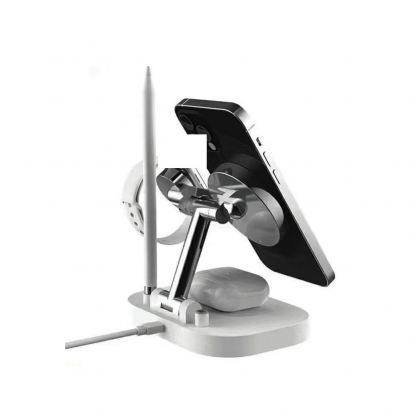 Тройна поставка (пад) за безжично зареждане за iPhone с Magsafe, Apple Watch, AirPods Pro, Apple Pencil и Qi съвместими устройства - Awei 4in1 Inductive Wireless Charging Station 15W (черен) 3