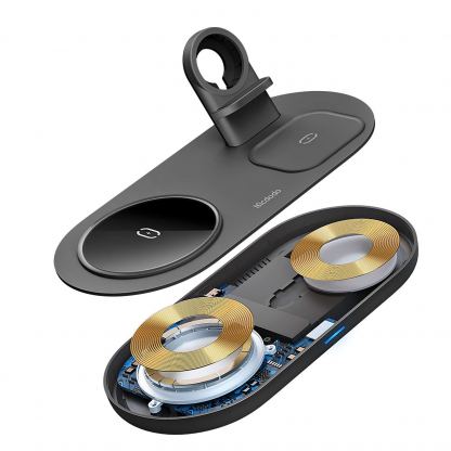 Тройна поставка (пад) за безжично зареждане за iPhone с Magsafe, Apple Watch, AirPods Pro и Qi съвместими мобилни устройства - Mcdodo 3-in-1 Wireless Charger 15W (черен) 4