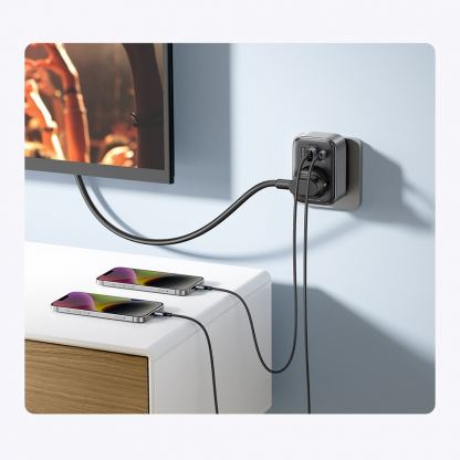 Захранване за ел. мрежа с UK стандарт и 2хUSB-A и USB-C изходи и преходник към EU стандарт - Ugreen GaN Compact Travel Charger 30W With EU Plug (черен) 3