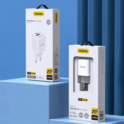 Захранване за ел. мрежа с USB-A и USB-C изходи и технология за бързо зареждане - Dudao A13Pro GaN Fast Wall Charger 33W (бял) 9