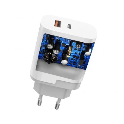 Захранване за ел. мрежа с USB-A и USB-C изходи и технология за бързо зареждане - Dudao Dual Travel Fast Wall Charger 22.5W (бял) 2