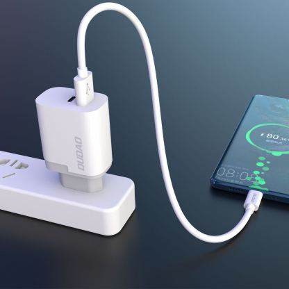 Захранване за ел. мрежа с USB-A и USB-C изходи и технология за бързо зареждане - Dudao Dual Travel Fast Wall Charger 22.5W (бял) 4
