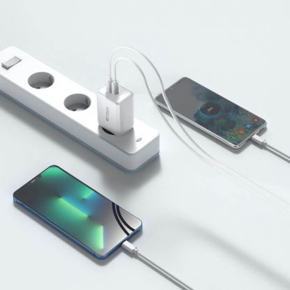 Захранване за ел. мрежа с 2xUSB-C PD изходи с технология за бързо зареждане (бял)  - Tech-Protect Wall Charger Dual USB-C 35W PD 4