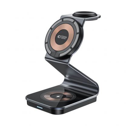 Тройна поставка (пад) за безжично зареждане за iPhone с Magsafe, Apple Watch и AirPods - Tech-Protect 3-in-1 Inductive Wireless Charging Station Qi15W-A29 (черен) 3