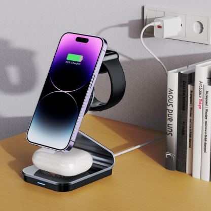 Тройна поставка (пад) за безжично зареждане за iPhone с Magsafe, Apple Watch и AirPods - Tech-Protect 3-in-1 Inductive Wireless Charging Station Qi15W-A29 (черен) 7