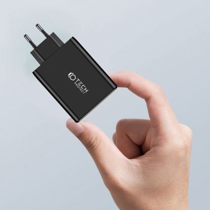 Захранване за ел. мрежа за лаптопи, смартфони и таблети с 3xUSB-C и 1xUSB-A изходи с технология за бързо зареждане - Tech-Protect GaN Fast Wall Charger 100W (черен) 5