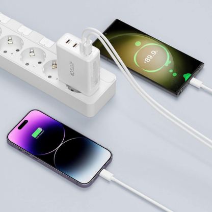 Захранване за ел. мрежа за лаптопи, смартфони и таблети с 3xUSB-C и 1xUSB-A изходи с технология за бързо зареждане - Tech-Protect GaN Fast Wall Charger 100W (бял) 4