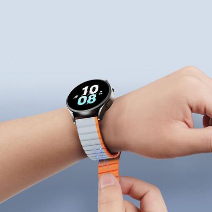 Магнитна силиконова каишка за Samsung Galaxy Watch, Huawei Watch, Xiaomi, Garmin и други часовници с 22мм захват - Dux Ducis Silicone Magnetic Strap 22mm (LD Version) (сив-оранжев) 2