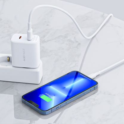 Захранване за ел. мрежа с USB-A и USB-C изходи и технология за бързо зареждане - Acefast Dual Wall Charger 20W (бял) 2