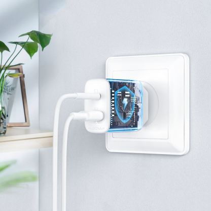 Захранване за ел. мрежа с USB-A и USB-C изходи и технология за бързо зареждане - Acefast Dual Wall Charger 20W (бял) 3