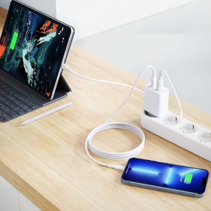 Захранване за ел. мрежа с USB-A и USB-C изходи и технология за бързо зареждане - Acefast Dual Wall Charger 20W (бял) 4