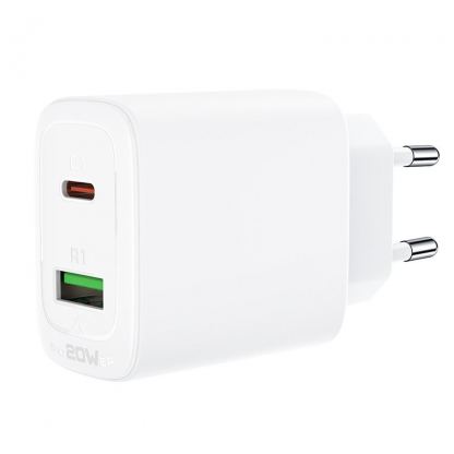 Захранване за ел. мрежа с USB-A и USB-C изходи и технология за бързо зареждане - Acefast Dual Wall Charger 20W (бял) 8