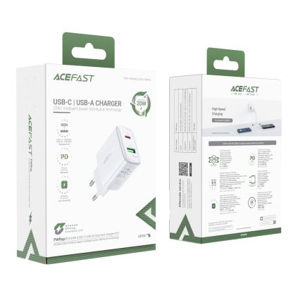 Захранване за ел. мрежа с USB-A и USB-C изходи и технология за бързо зареждане - Acefast Dual Wall Charger 20W (бял) 9