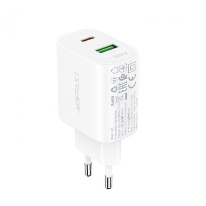 Захранване за ел. мрежа с USB-A и USB-C изходи и технология за бързо зареждане - Acefast Dual Wall Charger 20W (бял) 11