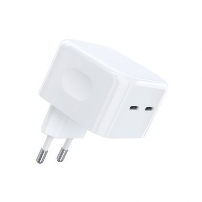 Захранване за ел. мрежа с 2xUSB-C PD изходи с технология за бързо зареждане (бял)  - Choetech Wall Charger Dual USB-C 35W PD 2