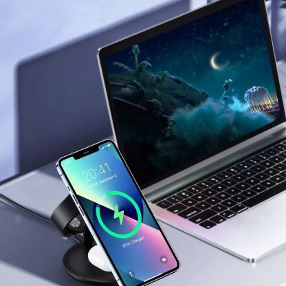 Тройна поставка (пад) за безжично зареждане за iPhone с Magsafe, Apple Watch, AirPods Pro и Qi съвместими устройства - Choetech 3in1 Inductive Wireless Charging Station 22.5W (черен) 4