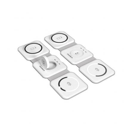 Тройна поставка (пад) за безжично зареждане на iPhone с Magsafe, Apple Watch и Qi съвместими устройства - Choetech 3-in-1 MagSafe Wireless Charger 15W (бял) 4