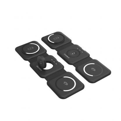 Тройна поставка (пад) за безжично зареждане на iPhone с Magsafe, Apple Watch и Qi съвместими устройства - Choetech 3-in-1 MagSafe Wireless Charger 15W (черен) 4