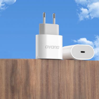 Захранване за ел. мрежа 20W с USB-C изход и технология за бързо зареждане - Dudao Fast Wall Charger USB-C 20W PD (бял) 2