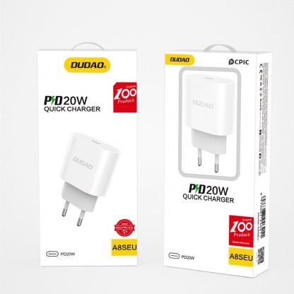 Захранване за ел. мрежа 20W с USB-C изход и технология за бързо зареждане - Dudao Fast Wall Charger USB-C 20W PD (бял) 6
