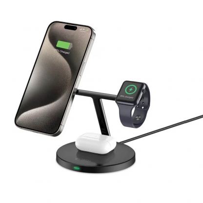 Тройна поставка (пад) за безжично зареждане за iPhone с Magsafe, Apple Watch и AirPods - Tech-Protect 3-in-1 Inductive Wireless Charging Station Qi15W-A35 (черен) 7