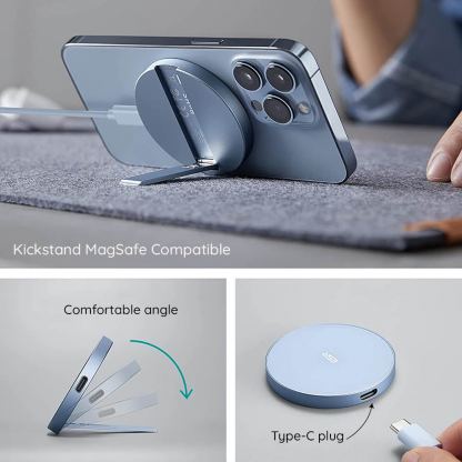 Поставка (пад) за безжично зареждане за iPhone с Magsafe - ESR HaloLock Magnetic Wireless Qi Charger 15W (син) 6