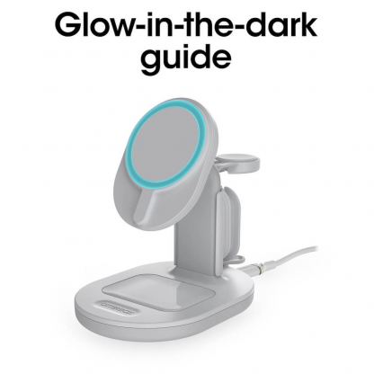 Тройна поставка (пад) за безжично зареждане за iPhone с Magsafe, Apple Watch, AirPods и Qi съвместими устройства - Otterbox 3-in-1 Magnetic MagSafe Wireless Charging Station (бял) 2