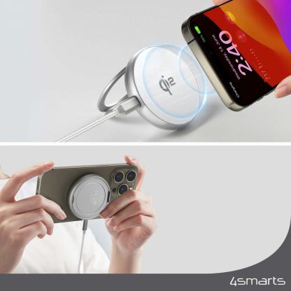 Поставка (пад) за безжично зареждане за iPhone и други устройства с MagSafe - 4smarts MagSafe Qi2 Kickstand Charger 15W (бял) 3