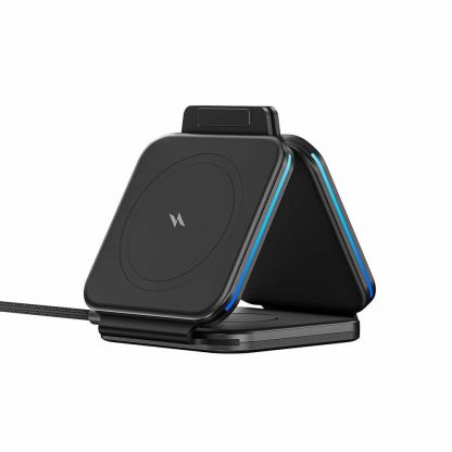 Сгъваема тройна поставка (пад) за безжично зареждане за iPhone с MagSafe, Apple Watch, AirPods и Qi съвместими мобилни устройства - AmazingThing 3-in-1 Explorer Pro Wireless Charging Station 15W (черен) 2
