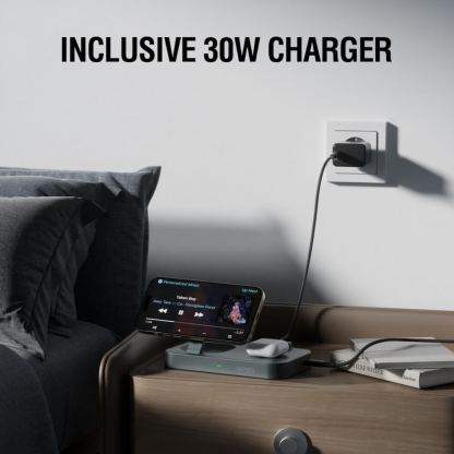 Двойна поставка (пад) за безжично зареждане за iPhone с MagSafe, Apple Watch, AirPods Pro и Qi съвместими мобилни устройства - 4smarts Qi2 Charging Station Trident (черен) 5