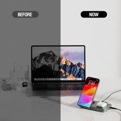 Двойна поставка (пад) за безжично зареждане за iPhone с MagSafe, Apple Watch, AirPods Pro и Qi съвместими мобилни устройства - 4smarts Qi2 Charging Station Trident (черен) 6