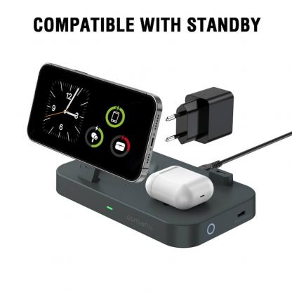 Двойна поставка (пад) за безжично зареждане за iPhone с MagSafe, Apple Watch, AirPods Pro и Qi съвместими мобилни устройства - 4smarts Qi2 Charging Station Trident (черен) 7