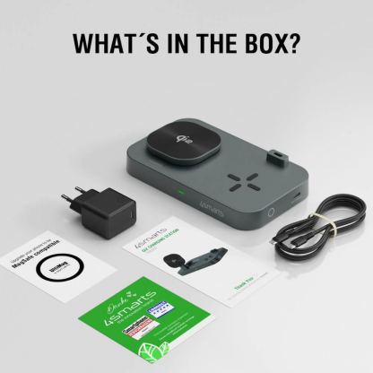 Двойна поставка (пад) за безжично зареждане за iPhone с MagSafe, Apple Watch, AirPods Pro и Qi съвместими мобилни устройства - 4smarts Qi2 Charging Station Trident (черен) 8