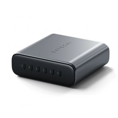 Захранване за ел. мрежа с технология за бързо зареждане и 6xUSB-C PD изхода - Satechi 200W USB-C PD 6 Port GaN Charger (сив) 2
