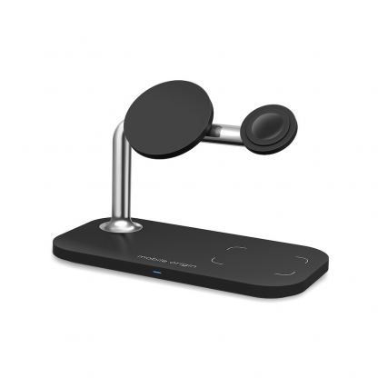 Тройна поставка (пад) за безжично зареждане за iPhone с Magsafe, Apple Watch и AirPods - Mobile Origin 3-in-1 Inductive Wireless Charging Station (черен) 2