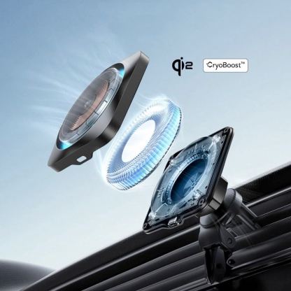 Поставка за радиатора или таблото на кола с безжично зареждане за iPhone с Magsafe - ESR Halolock CryoBoost MagSafe Vent Car Mount Qi 2 15W (черен) 3