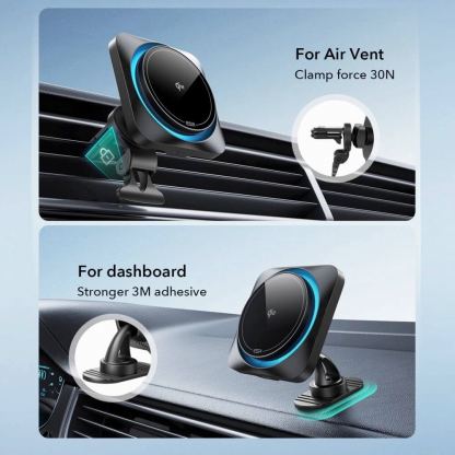 Поставка за радиатора или таблото на кола с безжично зареждане за iPhone с Magsafe - ESR Halolock CryoBoost MagSafe Vent Car Mount Qi 2 15W (черен) 5