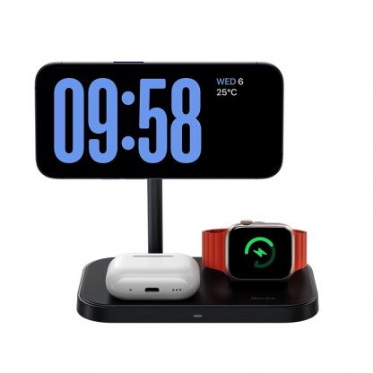 Тройна поставка (пад) за безжично зареждане за iPhone с Magsafe, Apple Watch и AirPods Pro - Benks Infinity 3-in-1 Magnetic MagSafe Wireless Charger (черен) 6